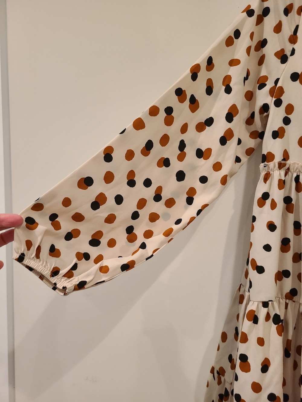 Altar'd State Brown And Black Polka Dot Oversized Tiered Ruffle Hem Mini Dress - Picture 3 of 9